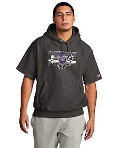 Champion ® Reverse Weave ® Short Sleeve Hooded Sweatshirt - DTG - Logo 1-Charcoal Heather